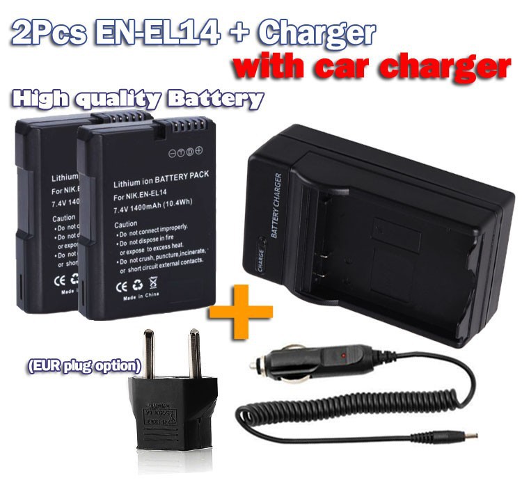 2PCS EN-EL14+Car charger