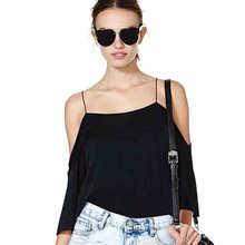 2015 women clothes european and american casual relaxed sexy strapless halter straps sleeve fifth chiffon shirt XS-XXL 1224-49D1