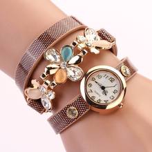 2015 New Women PU Leather Strap Watches Flower Bracelet Women Dress Watch Wristwatches Top Brand Opal