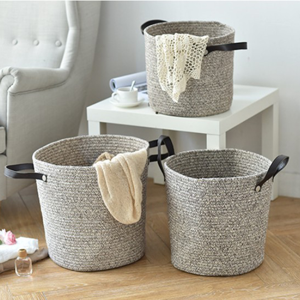 Cotton Woven Storage Basket Laundry Hamper Kids Toy Storage Basket Container with Handles