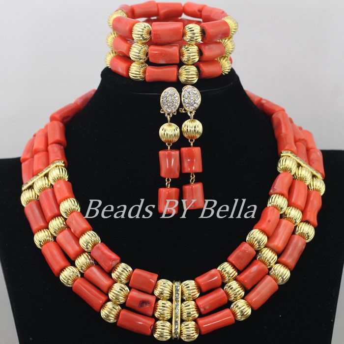 Free Shipping! Latest New African Coral Beads Bridal Jewelry Sets African Nigerian Wedding Coral Beads Jewelry Set Hot  ABF537
