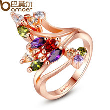 Bamoer High Quality 18K Gold Plated Finger Ring for Women Party with AAA Colorful Cubic Zircon Famous Brand Jewelry JIR048