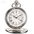 KS Silver Roman Numerals Skeleton Alloy Case Japan Movement Quartz Analog Male Clock Necklace Steampunk Men