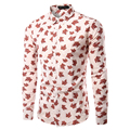 Men Shirt Long Sleeve Maple Leaf Printed Slim Fit Cotton Shirt Chemise Homme Casual Mens Shirts