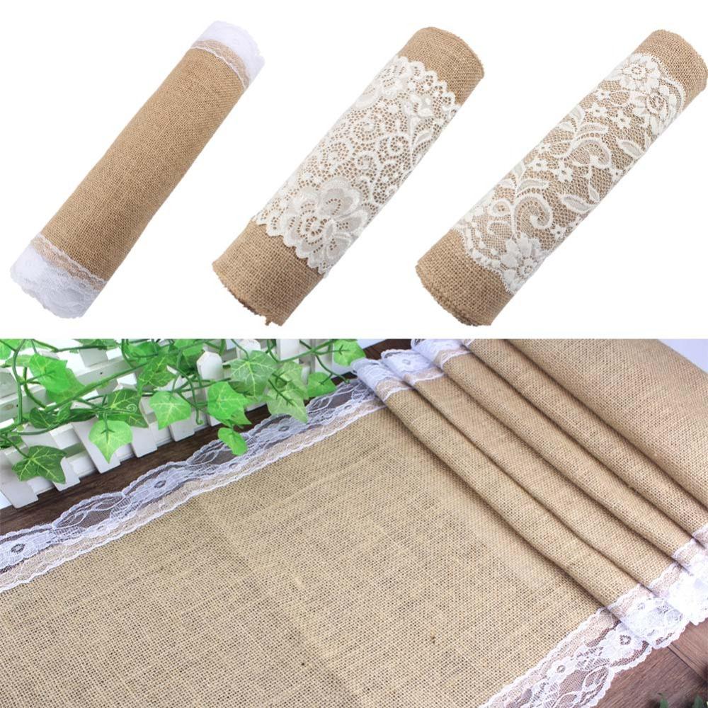 Table  Runner Hessian Table Lace Wedding wedding runner table Decorations.jpg lace for Natural Jute