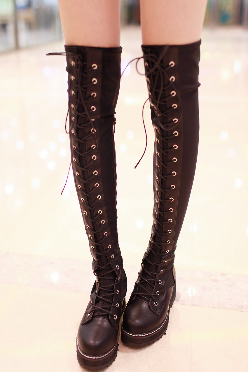 lace up thigh high boots