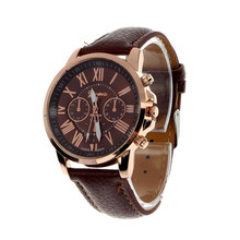 2015Fashion Geneva Roman Numerals Faux Leather Analog Quartz Wristwatches Men Women Watch Perfect Gift