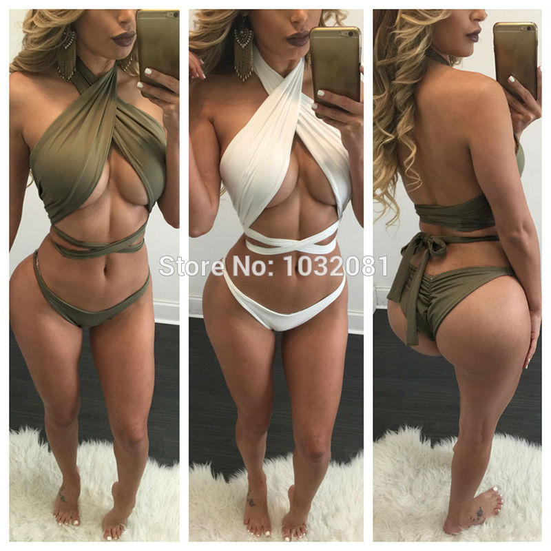 S - XL Sexy halter bandage bikini swimsuit 2016 wrap around swimwear women bathing suit bather maillot de bain 2 colors V325 S - XL Sexy halter bandage bikini swimsuit 2016 wrap around swimwear women bathing suit bather maillot de bain 2 colors V325