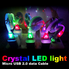 For Sumsung Galaxy S5 i9500 N7100 HTC Lenovo Huawei ZTE MX4 Crystal LED light Micro V8 USB data Cable noodle cable charger
