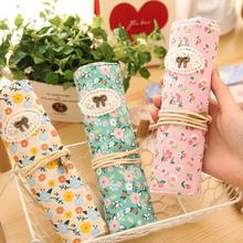 Sweet Countryside Fresh Flowers Roll Pencil Bag Portable Pen Case Cosmetic Bag K6494