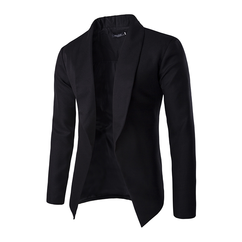 White Blazer Black Collar the jacket has a collar and label, 2 large silver and black decorative buttons, a pocket with flap on each side and the jacket has long sleeves.