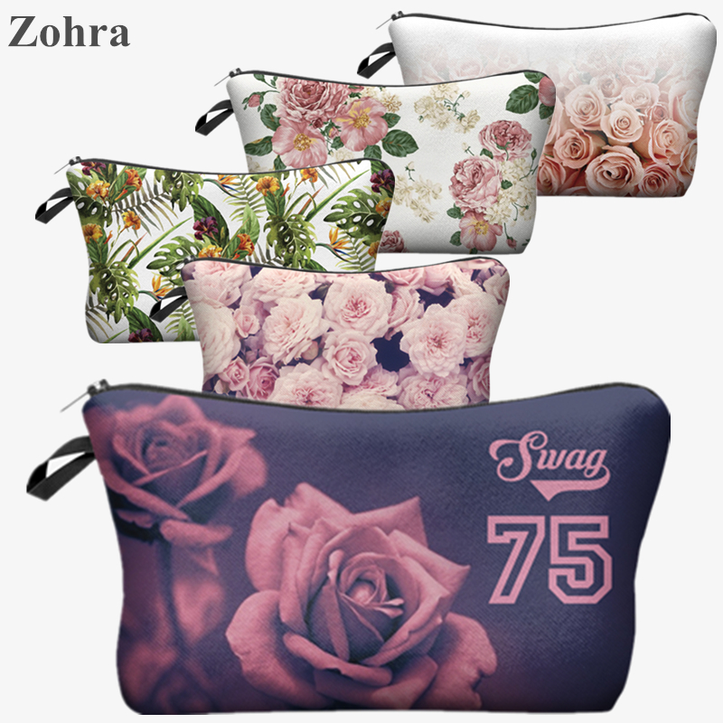 Women roses Portable Type Bags Make up organizer bag Cosmetics maleta de maquiagem Bags Cases Storage