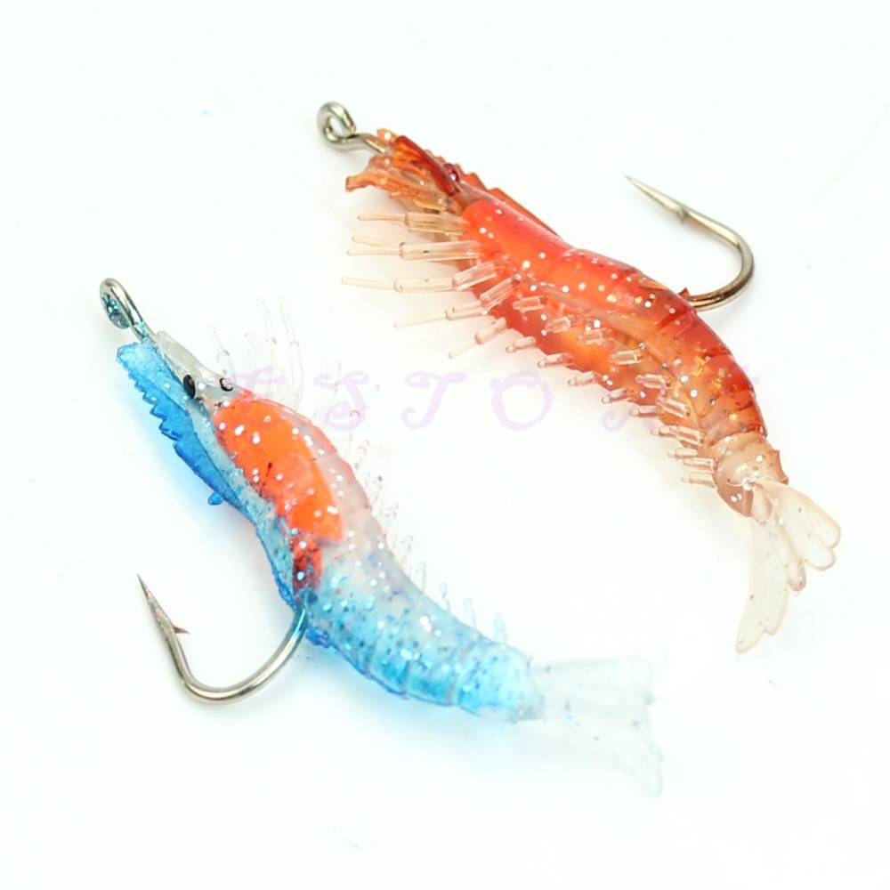 Free Shipping 2 Colors Fish Bait Soft Silicone Prawn Shrimp Fishing Lure With Hook
