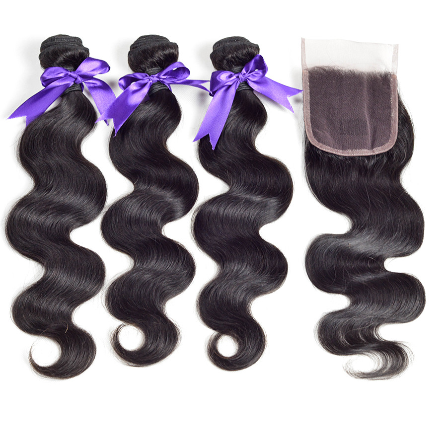 Peruvian virgin hair with closure Human hair weave with closure Hair bundles with lace closures Peruvian body wave with closure