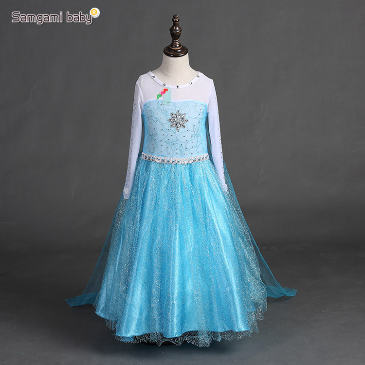 2016 Summer Style Girl Dress Princess Elsa Dress Children Halloween Snow Queen Cosplay Costume Baby Toddler