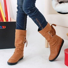 Women Winter Snow Boots Mid-Calf Solid Flats Winter PU Boots Women Warm Plush Boots Ladies Boots Plus Size 34-43 AA238