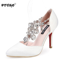 High Quality Wedding Shoes Bridal 2016 Rhinestone Pointed Toe Platform Pumps Women Crystal Sexy Prom Shoes Ladies