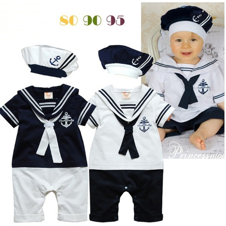 Navy sailor style rompers baby boy toddlers one piece bodysuit with hat navy costume baby jumpsuit