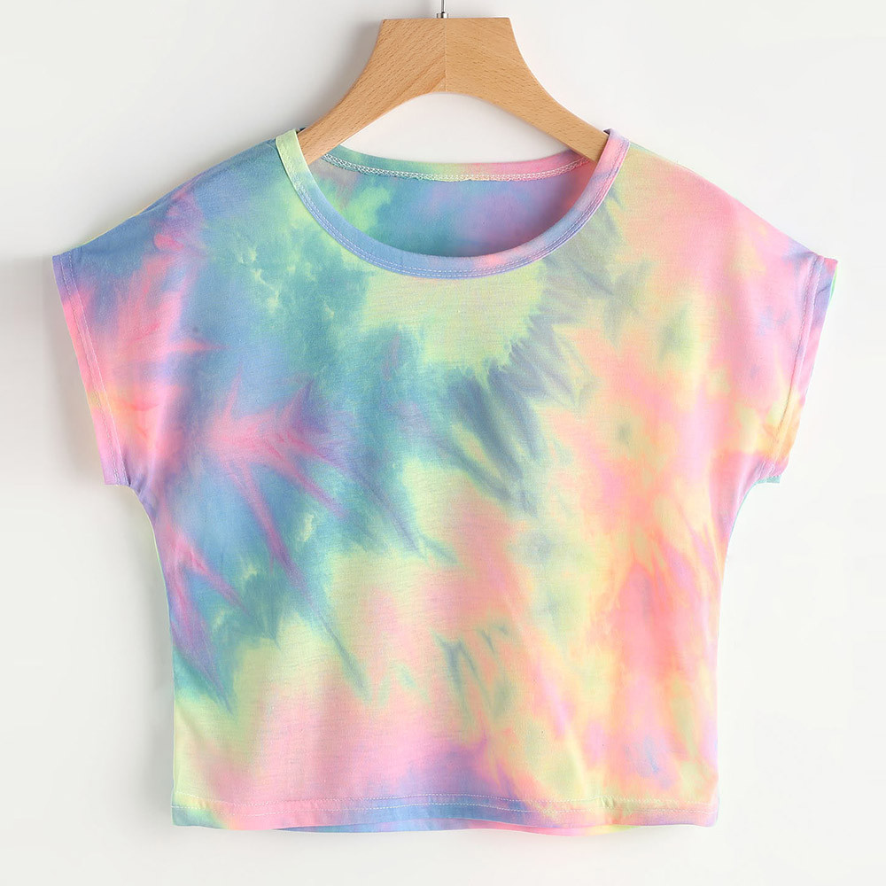 Womens Summer Short Sleeve Tie-dyed T Shirt Casual Plus Size Boho Tops Blouse US