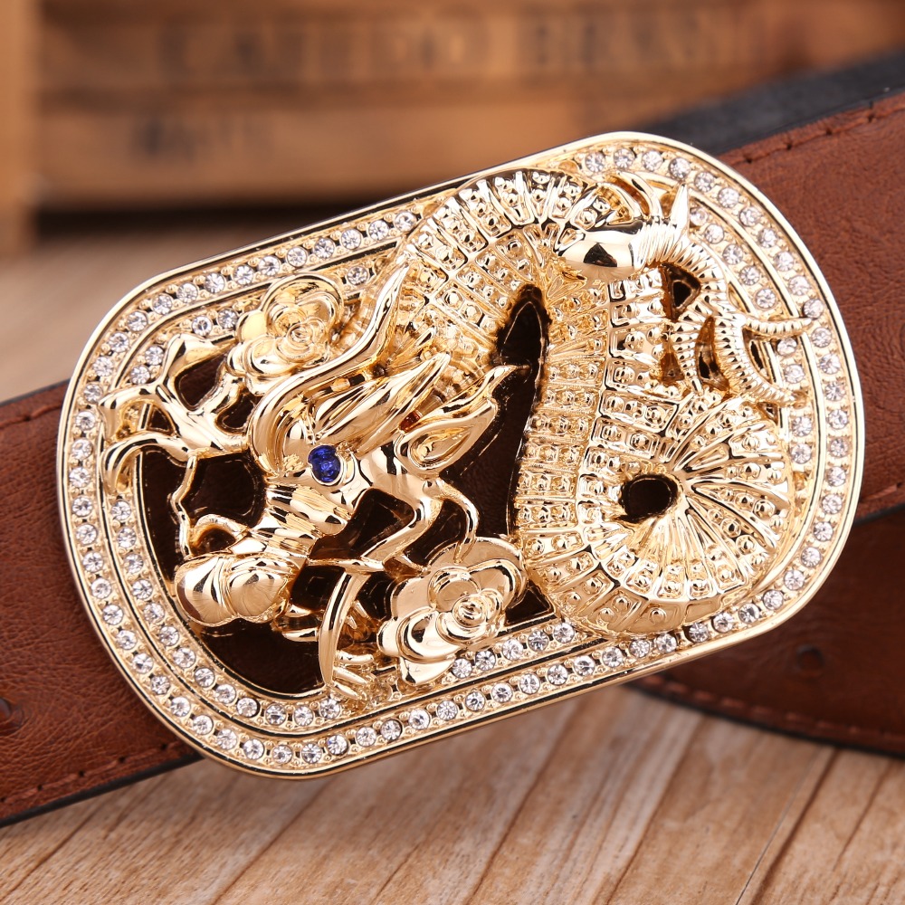 big buckle dragon belt for men high quality ostrich style genuine leather mens belts luxury ...