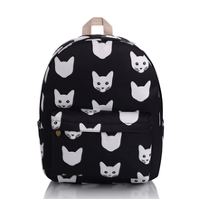 2 ColorsFashion Leisure Canvas Knapsack Cute Black And White Cat Backpack Guaranteed Quality Japan and Korean