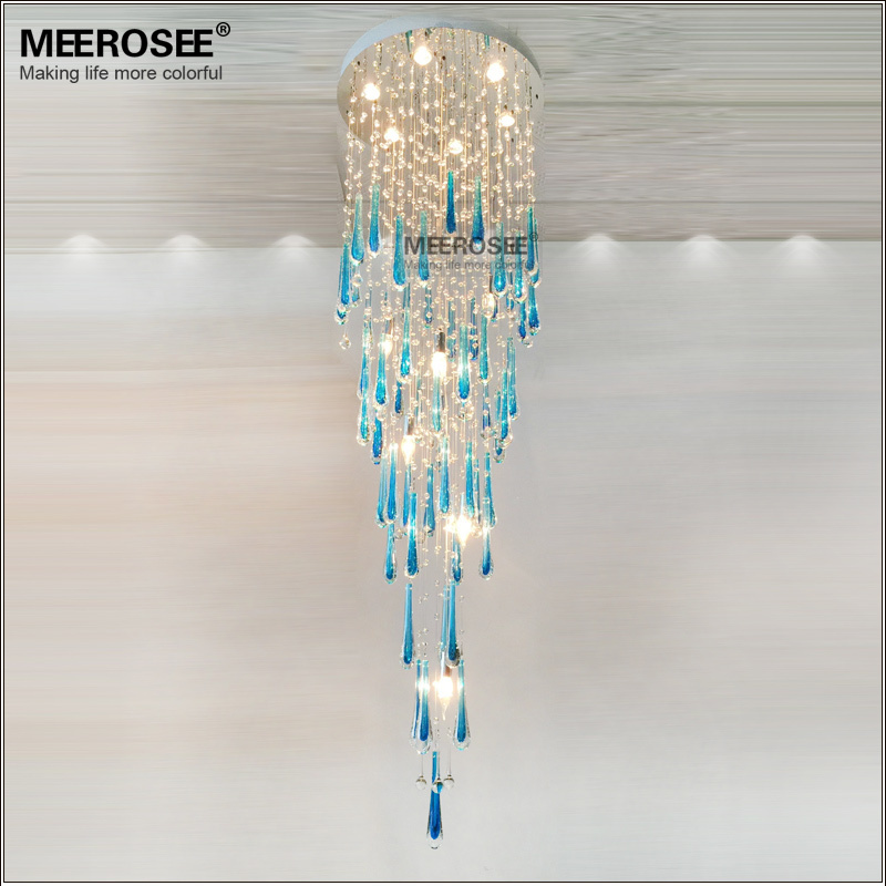 2214-D600 modern blue crystal chandelier light fixture lamp stair  lighting  (1)