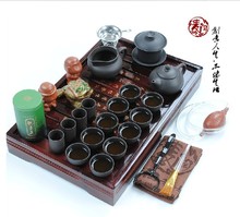 Freeshipping Hot sale  Ordovician tea set yixing ceramic kungfu tea set 27pcs solid wood tea tray kungfu tea set