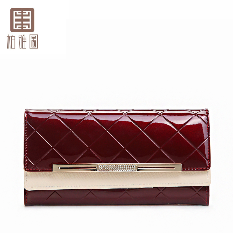 new fashion 2014 Wallet  women's plaid cowhide japanned leather wallet female long design  wallet women's wallet  clutch purses