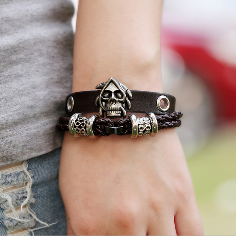 men bracelet leather 2015 skull leather bracelet