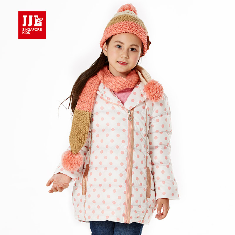 girls winter coat children polka dot hooded long jacket outwear kids girls warm clothing children fashion cotton-padded 2015 new