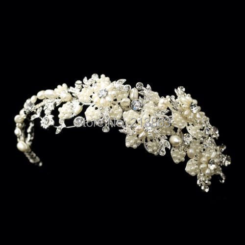 Free shipping New Design Pearl Flower Bridal Headpiece Wedding Headband head tiara Handmade