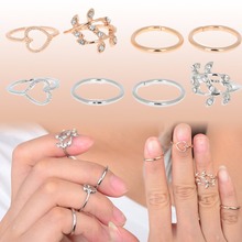 Fashion Gold and silver plated leaves peach heart leaves circle phalange ring knuckle band midi ring