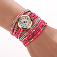 2015 Hot new! 10 Colors, Vintage Women Diamond Clocks quartz watch luxury Braided Winding Wrap Rivet Bracelet Quartz Wristwatch