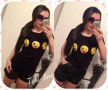 Women T shirt 3D Emoji Tops Fashion 2015 Printed Black White Tees Woman European Style Summer