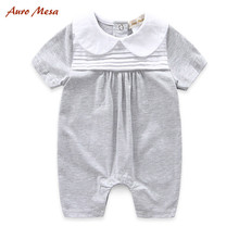 AuroMesa summer baby climb clothes cotton collar men and women baby contracted jumpsuits with short sleeves, grey cloth