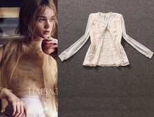 New Luxury Design Fashion 2015 Autumn Women Runway Blouse Ruffle Hollow Out Rib Knit Patchwork Silk Shirts+Vest Top(1Set) 2 PCS