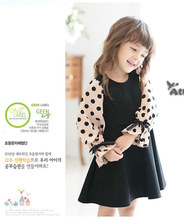 2015 spring and summer fashion girls dot lantern sleeve round neck A-line dress Chinese clothing manufacturers Free Shipping