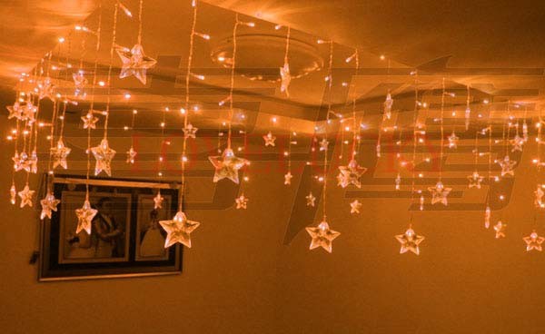 Yellow 3.5m Stars LED String Curtain Lights Christmas Wedding Party Room Decoration Chandelier ...