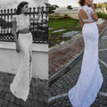 Lace Sheer Two Piece 2015 Mermaid Wedding Dresses Backless Beads High Neck Modest Slit Bridal Gowns