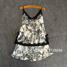 2016 summer style Pyjamas set Women Female Sleep set Women’s Deep V-neck Sexy Spaghetti Strap Shorts Sleepwear homewear