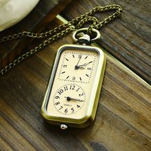 Vintage Bronze Quartz Steampunk Pocket Watch Dual Double Time Zone Movement Necklace Chain Relogio De Bolso