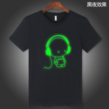 Luminous t shirt ultralarge men’s clothing neon Loose night shining sports plus size male music head 100% cotton bone4XL 5XL 6XL