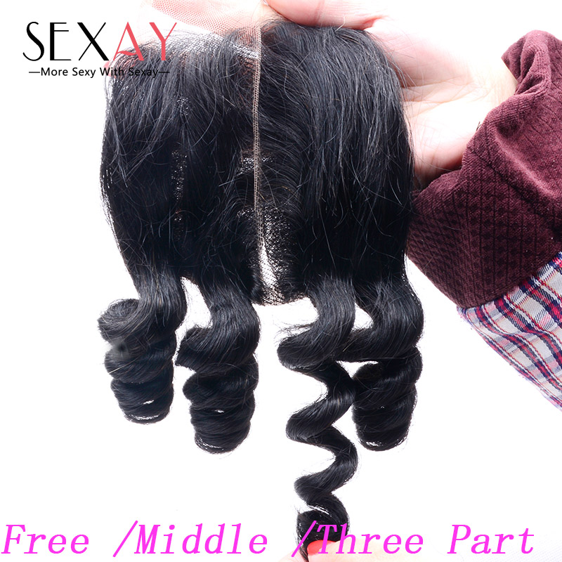 7A Hot Peruvian Hair Boom Spiral Funmi Curls Closure Peruvian Virgin Hair Swiss Lace Closure Virgin Aunty Bouncy Curls Hair