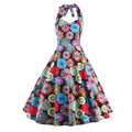 Vestidos Andrey Hepburn Dress Women Floral Rockabilly Dress Robe Femme Halter Neck Flower Print Pin Up