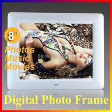 Free Shipping 8 Inch TFT-LCD HD Digital LCD Photo Picture Movies Frame Alarm Clock MP3 MP4 Player with Remote Desktop 2 Color