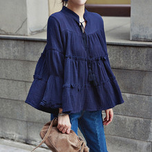 2016 Korean fashion women plus size blouses linen cotton long sleeve cute loose baby doll batwing tops chemisier femme