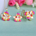 Korea Newest Enamel Estmalte Lily Jewely Sets Collana des boucles d oreilles Anneaux 18k Ouro Plated