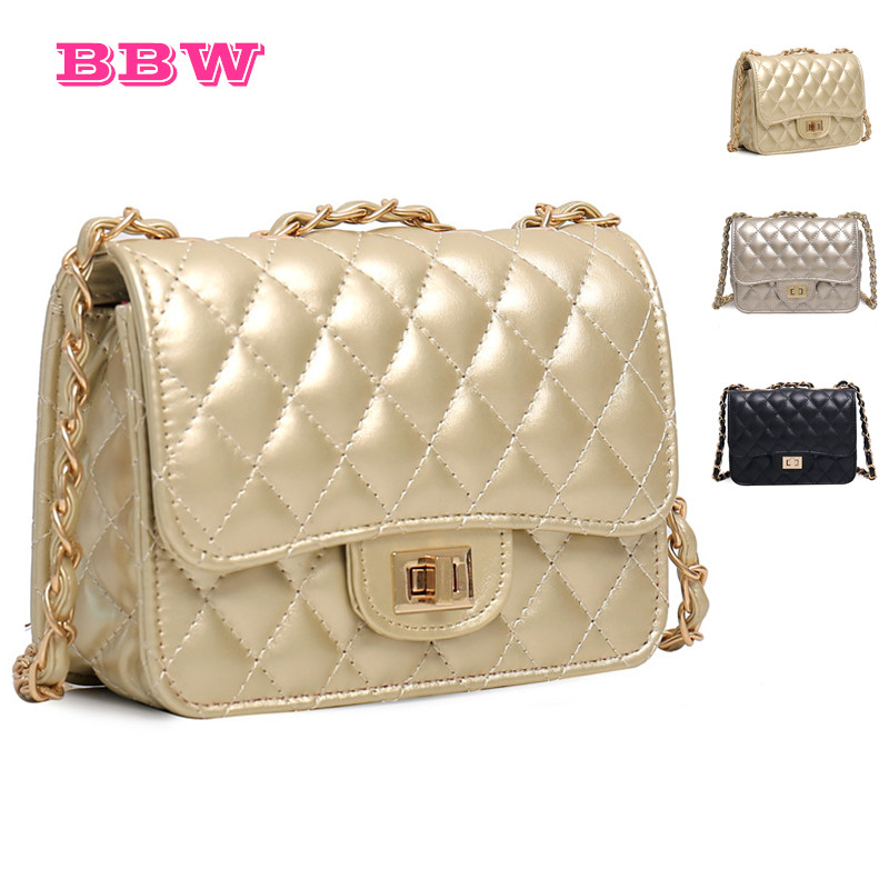 NEW Women Ladies Shoulder Quilted Handbag Gold Chain Faux 