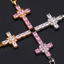 U7 Fashion 18K Real Gold Plated Necklace Women Men Jewelry Wholesale 2 Colors Luxury Zirconia Cross