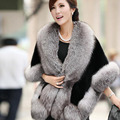 2016 Women Winter cape coat faux fur shawl fox fur grass womenswear Pashmina Synthetic Leather Outerwear